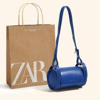 Zara6.4กระเป๋าถือสตรี,ใหม่กระเป๋าทรงกระบอก2023ลาย Klein Blue Niche Joker กระเป๋าถือไหล่เอียง