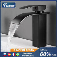 Bakicth Waterfall Basin Sink Faucet Black Faucets ss Bath Faucet Hot&amp;Cold Water Mixer Vanity Tap Deck Mounted Washbasin Taps