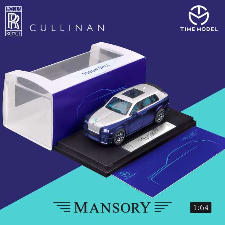 รูปแบบเวลา1-64ม้วน-royce-suv-cullinan-mansory-2019สีฟ้า-สีเงินพร้อมรถโมเดล-diecast-รูป