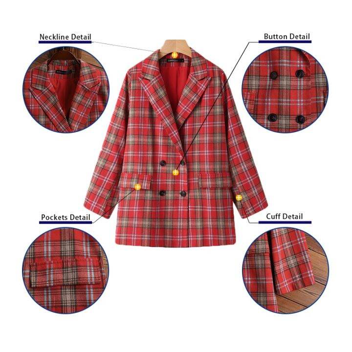 celmia-women-elegant-plaid-long-sleeve-collar-double-breasted-casual-blazer