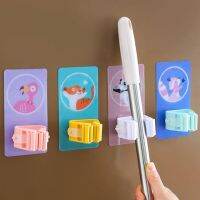 2Pcs Mop Holder Punch-free Self-adhesive Clip Capacity Pattern Wall Mounted Broom Hanger