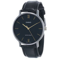 Casio MTP-VT01L-1B Mens Minimalistic Black Dial Black Leather Band Analog Watch