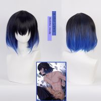 Anime Demon Slayer Hashibira Inosuke Cosplay Wig Black Blue Short Hair Kimetsu No Yaiba Train Mugen Heat Synthetic Hair Adults