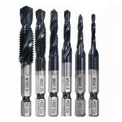 CIFbuy 6Pcs HRC89 HSS M3-M10 Screw Tap Combination Drill Bit Set TiAlN Coated Deburr Countersink Deburr Set Drill Bit Tool Set Kit