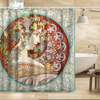 William Morris Bath Curtain, ชุดม่านอาบน้ำสีเขียวสำหรับห้องน้ำผ้าหนาตกแต่งม่านอาบน้ำล้างทำความสะอาดได้ 180 * 180 ซม