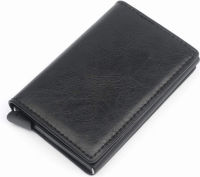 CHJGLNL Slim Wallet for Men with Money Clip,Pop Up Wallet RFID Blocking Aluminum Automatic Credit Card Holder Case Minimalist Leather Smart Wallet (Black) A-Black