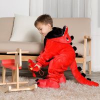 Kids Red Dinosaur Kigurumi Animal Cosplay Boy Pajamas Sleepwear Onesie Children Costume