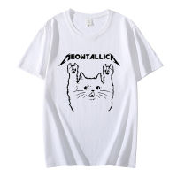 เสื้อยืดสีดำสำหรับผู้ชายและผู้หญิงลายแมว Meownlica Cat Rock Music เสื้อยืดขนาดใหญ่ผ้าฝ้ายตลกใช้ได้ทั้งชายและหญิง