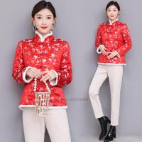 【CW】2022 chinese padded jacket women national flower print traditional tang suit elegant oriental coat r china tang suit jacket