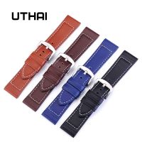 UTHAI P14 18 20 22 24Mm Tali Kulit Asli Mode Tali Jam Tangan Gelang Alat Hitam/Coklat/Coklat Terang