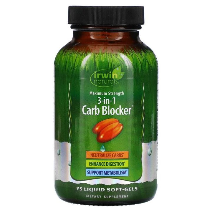 Irwin Naturals 3-In-1 Carb Blocker Maximum Strength 75 Liquid Softgel ...