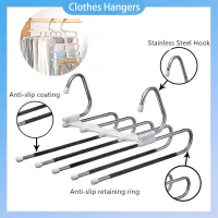 5 In 1 Clothes Hangers Pant Rack Shelves Stainless Steel Pants Storage Hanger Multifunctional Wardrobe Retractable S Type Hanger Clothes Hangers Pegs