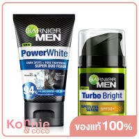 Garnier Men Turbo Bright Set [Powerwhite Super Duo Foam 100ml + Turbobright Spotless Serum SPF50+ 40ml] เซทผลิตภัณฑ์ดูแลผิวหน้า