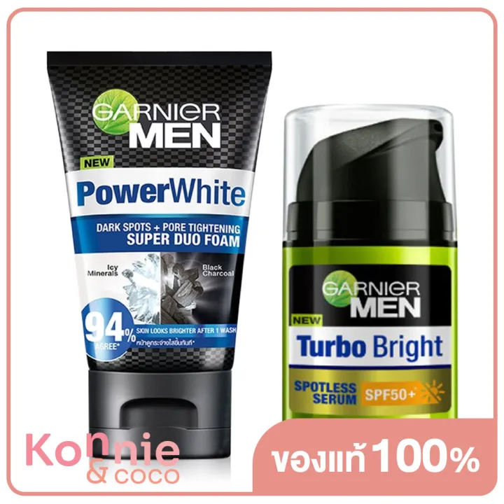 garnier-men-turbo-bright-set-powerwhite-super-duo-foam-100ml-turbobright-spotless-serum-spf50-40ml-เซทผลิตภัณฑ์ดูแลผิวหน้า