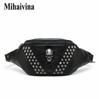 Mihaivina Punk Rivet Skull Men Waist Bag Women Black Fanny Pack Leather Chest Bags Female Shoulder Messenger Bag Bum Bags