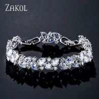 ZAKOL New Shiny Cubic Zirconia Women Bracelets Bangles for Brides Fashion CZ Leaf Engagement Wedding Jewelry FSBP2104