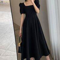 COD SDFGERTYTRRT 连衣裙 Dress 2022 Summer New Style ins Tea Break Skirt Classy One-Neck Over-The-Knee Long Hepburn Fat mm Little Black