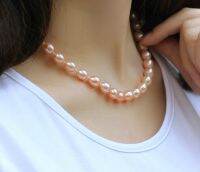 Real Natural Freshwater Pearl Necklace For Women,Wedding White Strand Necklace Pearl Collar Anniversary Gift