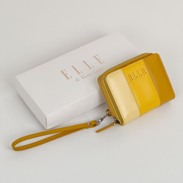 elle-bag-i-collection-gradient-กระเป๋าสตางค์-2-พับสั้น-กึ่งซิปรอบ-หนังวัวแท้-สีเหลือง-i-eww151