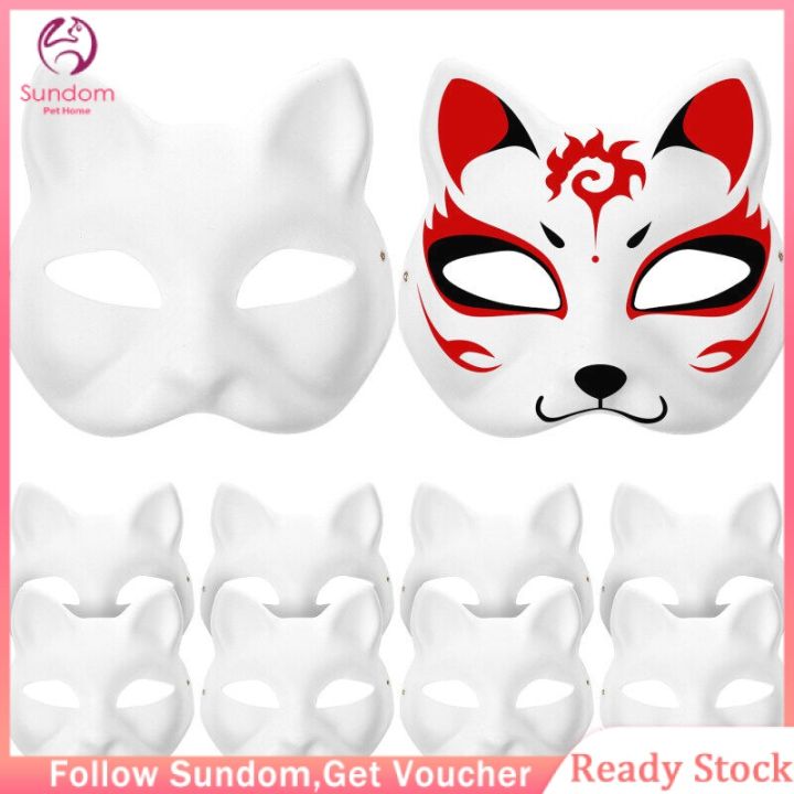 sundom-10pcs-white-masks-paper-masks-blank-cat-mask-for-decorating-diy-painting-masquerade-cosplay-party