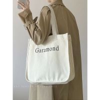 【MAY】 Chen Mujia bag womens 2023 new large-capacity ribbon cloth bag trendy letter canvas bag one-shoulder commuter tote bag