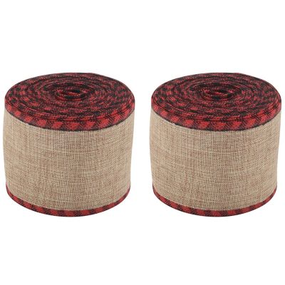 Buffalo Plaid Wired Edge Ribbons Christmas Burlap Fabric Craft Ribbon Wrapping Ribbon Rolls with Checkered Edge
