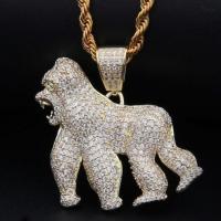 Trendy Hip Hop Animal Gorilla Mold Full Ice Crystal Cubic Zirconia Pendant Necklace Mens Trend Jewelry Gift