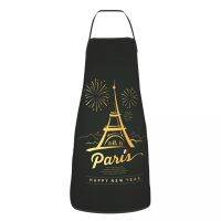 Funny Eiffel Tower With Firework Gold Design Bib Apron Women Men Unisex Kitchen Chef Tablier Cuisine for Cooking Baking Painting