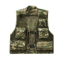 Mens Fishing Vest Mesh Breathable with Multi-Pocket Zip Camouflage Waistcoat Jacket Outdoor Photography Hunting Travel