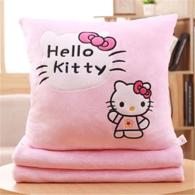 Kawaii Anime Hello Kittys Girls Cute Plush Air Conditioning Blanket Office Cushion Lunch Break Pillow Nap Blanket Plush Toy Gift