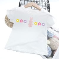 Girls T-shirt Cartoon Rabbit Colorful Top Short-Sleeved 100% Cotton Short Blouse