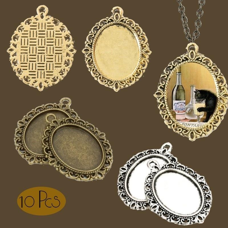 Tray Blanks Jewelry Bezel Cabochon 10pcs/set Pendants Oval Setting Necklace Base 