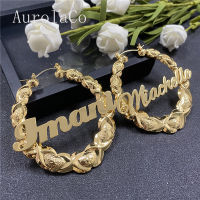 AurolaCo 6070mm Hiphop XOXO Bamboo Hoop Earrings Customized Name Earrings Bamboo Style Custom Earrings for Women Gift