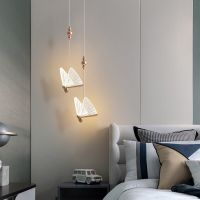 Single double head Nordic bedside Long-line hanging lamp Modern light luxury creative net red butterfly pendant lights