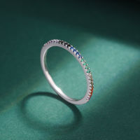 S925 แหวนแหวนครึ่งวงแหวนแถวเดียวเพชรสีเงินดีไซน์เฉพาะสำหรับผู้หญิง