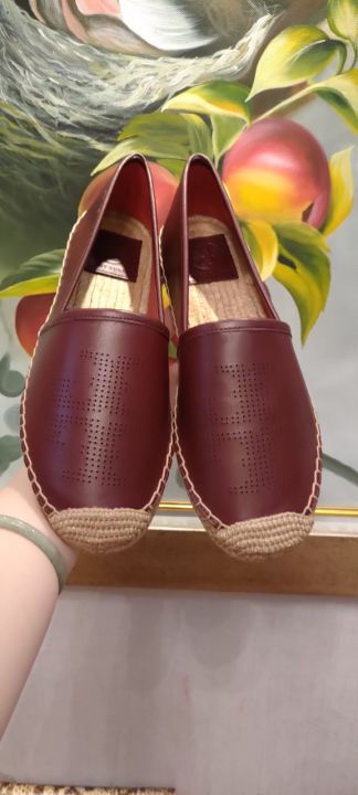 Giày Slip on Tory Burch Perforated Logo Flat Espadrille Nappa Leather |  