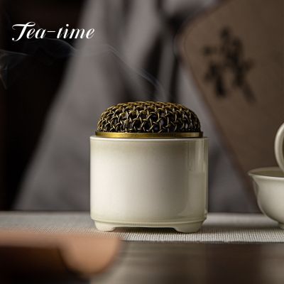 Chinese Style Cyan Gray Glaze Incense Burner Creativity Aromatherapy Stove Wear Cover Incense Lore Home Decoration Accessories