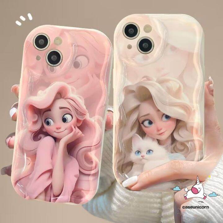 เคสลายแมวดูเดิ้ลบาร์บี้สุดน่ารักแนวแฟนตาซีใช้ได้กับ-iphone-11-xr-x-14-13-12-pro-max-7-6-8-6s-plus-xs-max-se-2020เจ้าหญิงดิสนีย์การ์ตูน3d-ขอบโค้งมนหยักฝาปิดนิ่มกันกระแทก