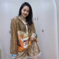 2PCS Long Sleeve Casual Suit Pattern Printed Hooded Tops And Hot Pants Summer Thin Sunscreen Clothing Set