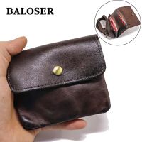 ZZOOI BALOSER Men and Women Genuine Leather Clutch Bag Short Clutch Wallet Slim Pocket Purse ID Card Holder