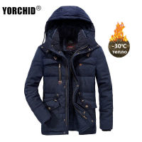 YORCHID -30องศาฤดูหนาวเสื้อคลุมหนาสำหรับบุรุษWarm Mens Parkasผ้าขนสัตว์เสื้อโค้ตมีฮูดเสื้อนอกผู้ชายWindproof Multi-เสื้อแจ็คเก็ตแต่งกระเป๋าขนาดพิเศษ7XL 8XL