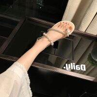 COD dsgrtytrytry Rhinestone Pearl Cover Toe Flat Sandals Women 2022 Summer New Style Korean Version Classy Fairy Flip Flops