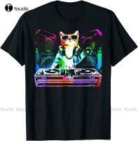 House Cat (New Dj Cat Kitty) ตลกของขวัญคู่รักแมวคอกลมแขนลำลองขาสั้นพิมพ์ลายแฟชั่นผ้าฝ้าย100%