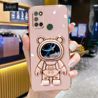 AnDyH Phone Case OPPO Realme 7i/Realme C17 6DStraight Edge Plating+Quicksand Astronauts who take you to explore space Bracket Soft Luxury High Quality New Protection Design