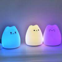 LED Night Lamp Cute Cat Colorful Pat Nightlight Soft Silicone Home Bedroom Decoration Lamps Sleeping Night Light Kids Toy Gift