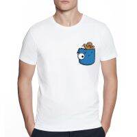 Funny Creative Cookie Monste Cartoon Image Om Nom Pocket Print T-Shirt Pop Tops Punk Hip Hop Unisex Streetwear Casual Tops