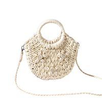 Handmade Half-Round Woven Women Messenger Crossbody Bags Girls Small Beach Handbag Beige Color