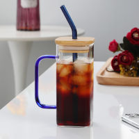 แก้ว HappyHome1แก้วปากกว้างแก้วทัมเบลอร์หลอดนำกลับมาใช้ดื่มใหม่ได้สำหรับชากาแฟเย็นเครื่องดื่มเย็นๆ