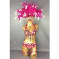 hot【DT】 Costume New Beaded Belly with hot pink Feather piece