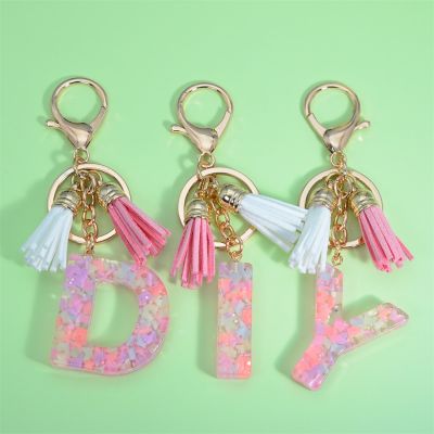 Fashion A-Z Letter Keychain 26 Alphabet Keyring with Tassel Name Initials Key Chain For Women DIY Handbag Accessories Key Chains